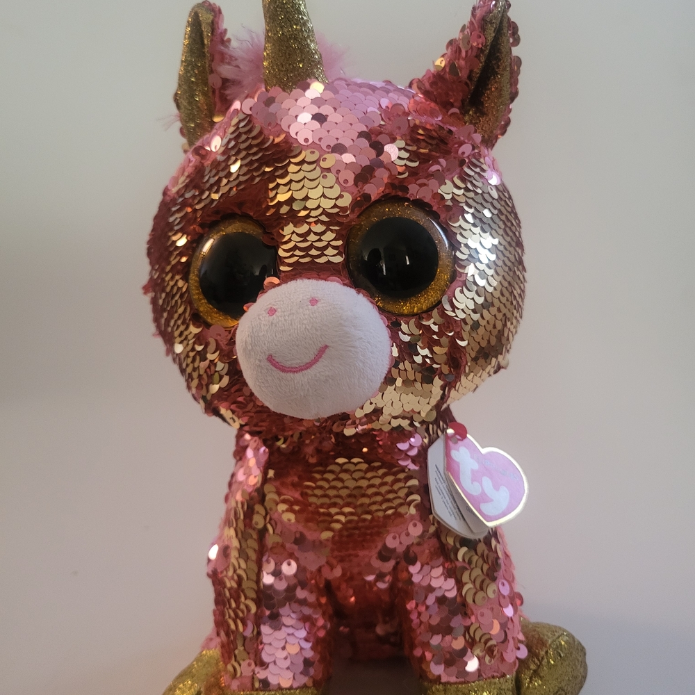 Ty Flippables Sequin Unicorn Plush - Pink & Gold